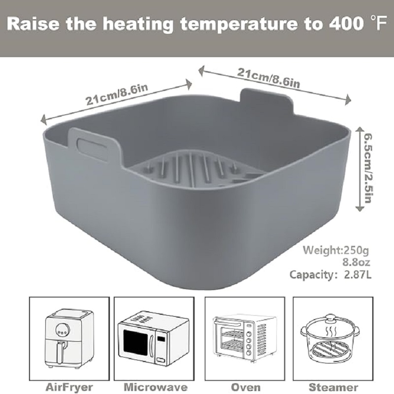 Air Fryer Silicone Pot Liner - 논스틱 8.2인치 에어프라이어 실리콘 라이너 사각형