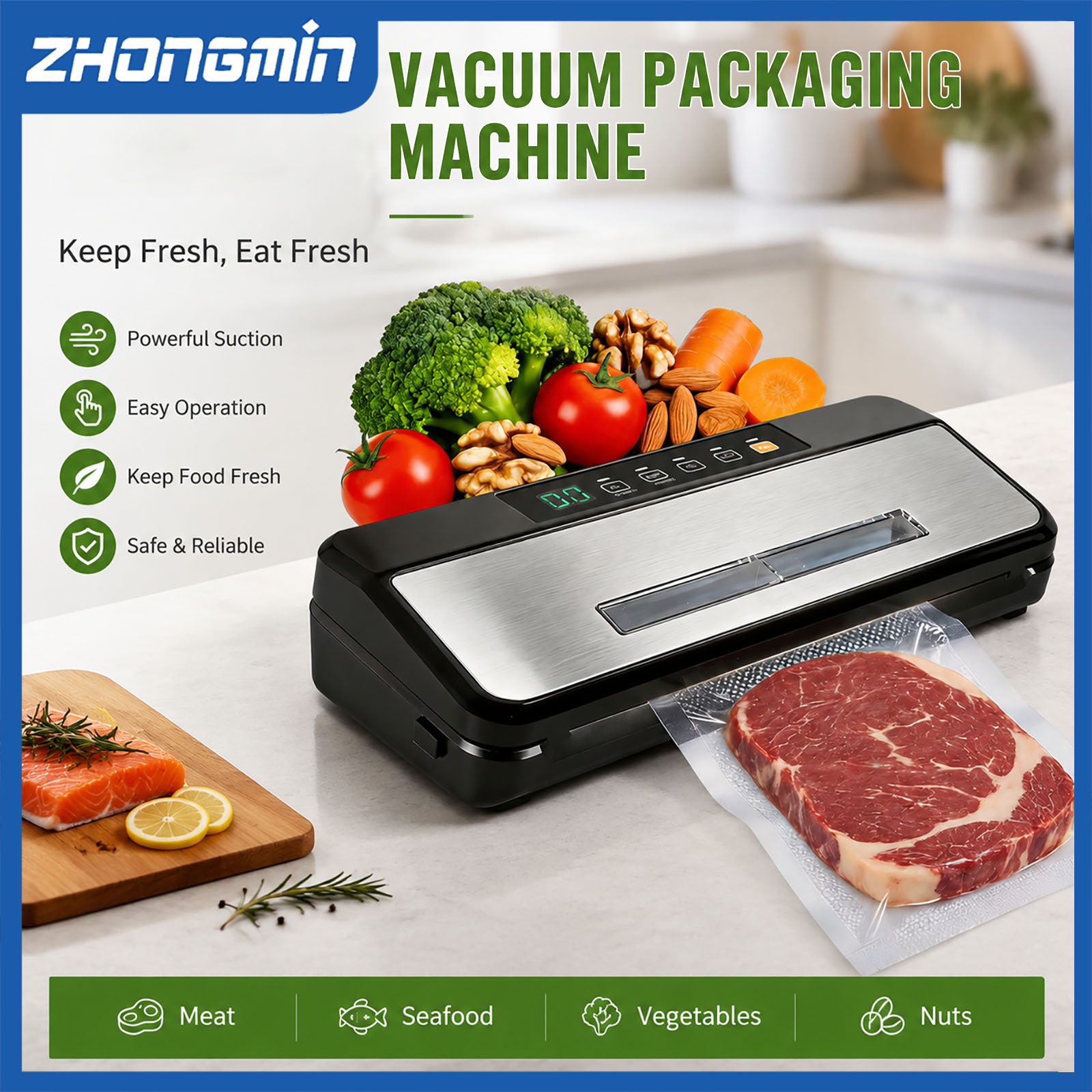 Food Vacuum Sealer Machine - ZHONGMIN 다기능 진공 밀봉기 110V 자동