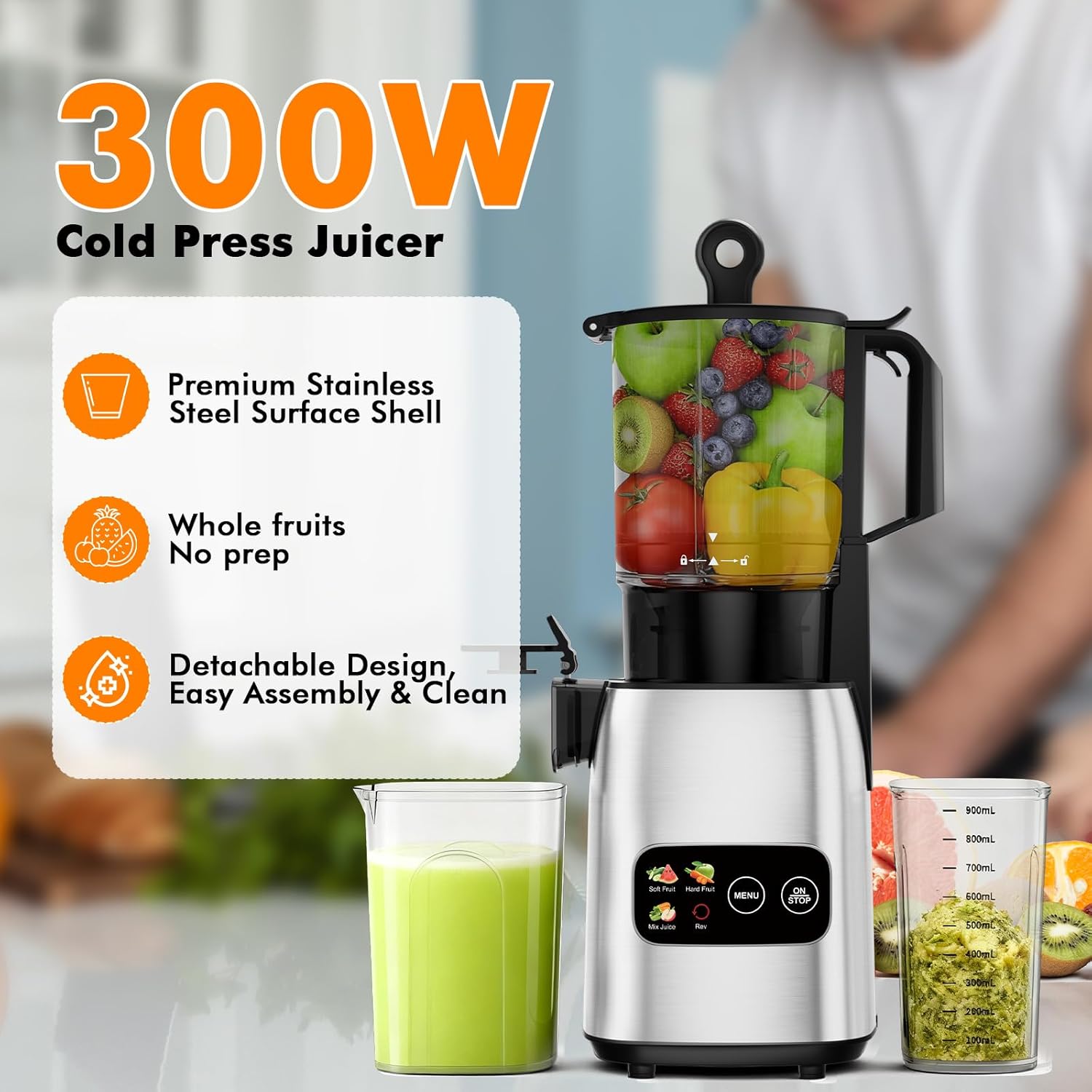 저속 압착 콜드프레스 착즙기, 300W, 5.4인치 광 - Electric Slow Juicer Cold Press 리뷰 및 가격