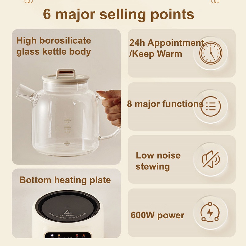 600W 다기능 건강 주전자 온도 조절 유리 꽃무늬 티 - Electric Kettle Temperature Control 리뷰 및 가격